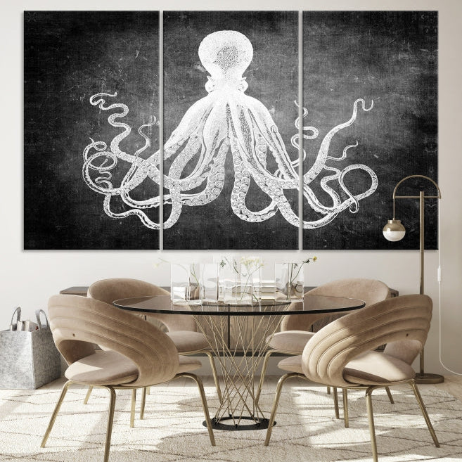 Black and White Octopus Art Print Canvas Wall Decor Easy to Hang