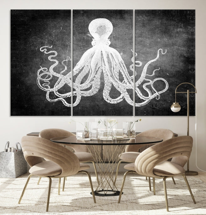 Black and White Octopus Art Print Canvas Wall Decor Easy to Hang