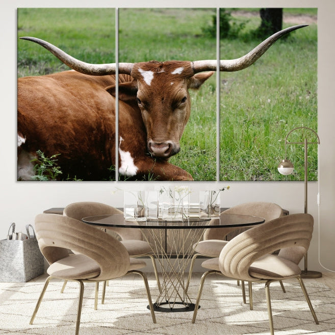 Big Horn Cow Animal Large Wall Art Canvas Print