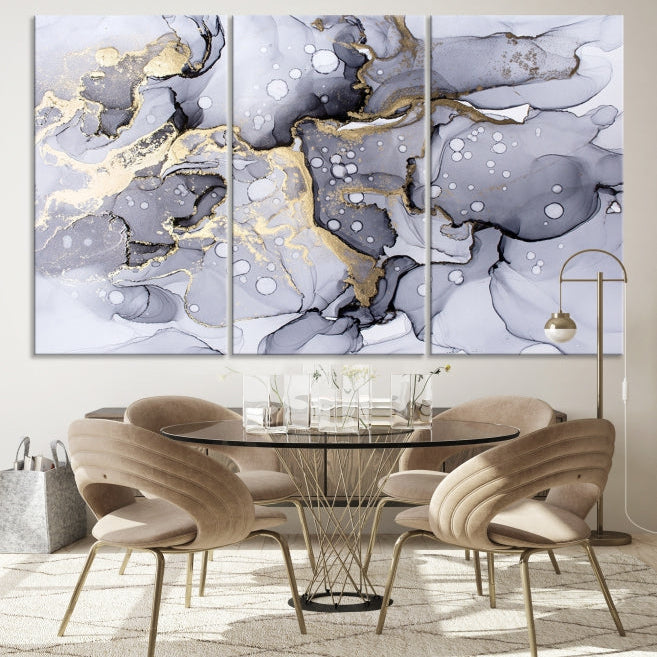 Gray Gold Abstract Painting on Giclee Canvas Wall Art Print Framed