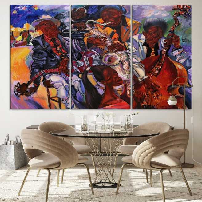 African American Jazz Mucisian Orchestra Abstract Painting on Giclee Canvas Wall Art Print