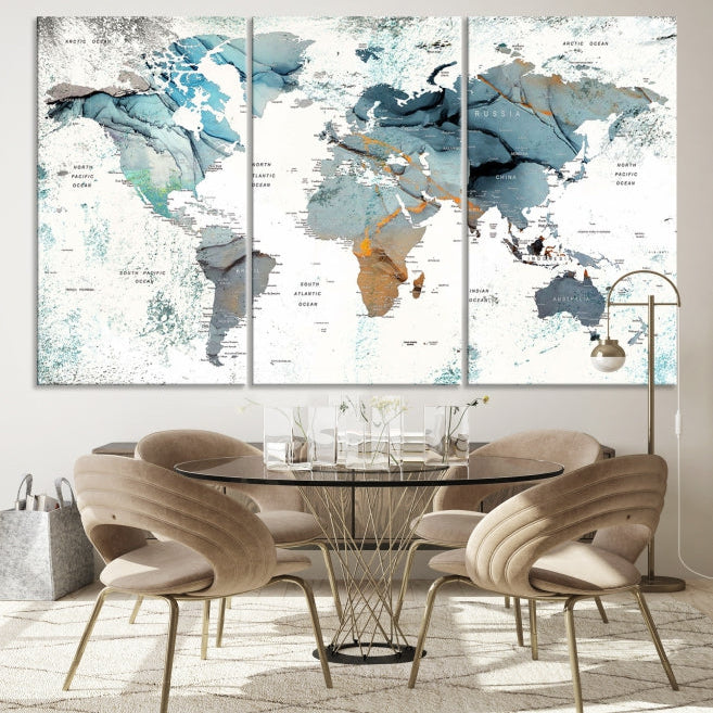 Modern Abstract Large World Map Wall Art Canvas Print for Wall Decor