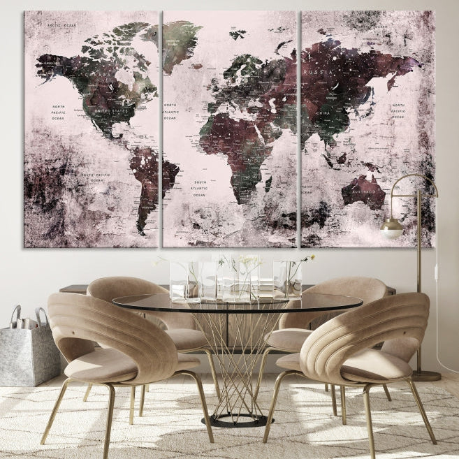 Large Grunge World Map Wall Art Print