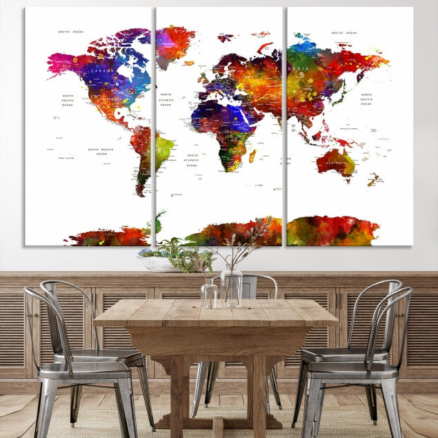 Extra Large Colorful World Map Framed Canvas Wall Art Print