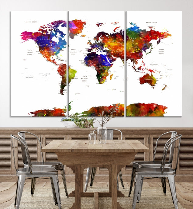 Extra Large Colorful World Map Framed Canvas Wall Art Print