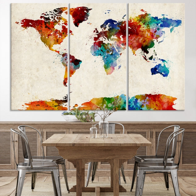 Large Wall Art World Map Watercolor Canvas Print