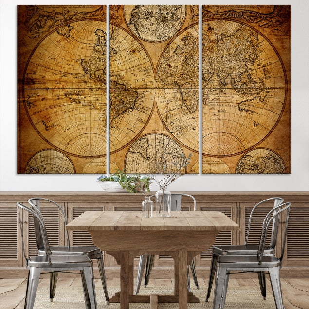 Large Wall Art Antique World Map Canvas PrintAtlas World Map Wall Art Print