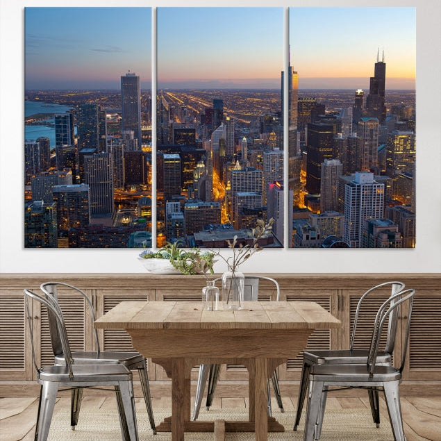 Aerial View of Chicago Wall Art Skyline Canvas Print Framed Ready to Hang