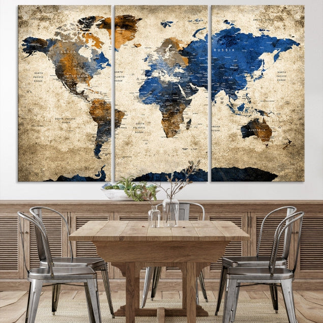 Upgrade Your Decor with a Touch of Grunge & Vintage StyleOur Modern Travel World Map Canvas Print Wall Art