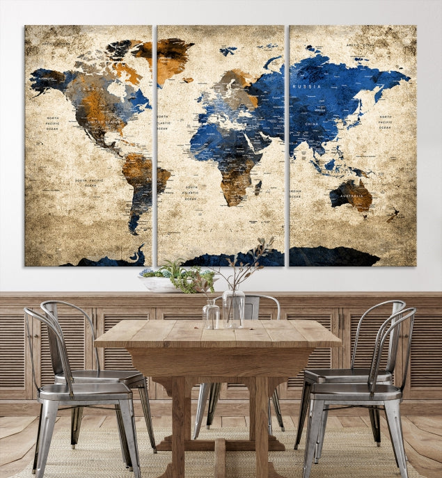 Upgrade Your Decor with a Touch of Grunge & Vintage StyleOur Modern Travel World Map Canvas Print Wall Art