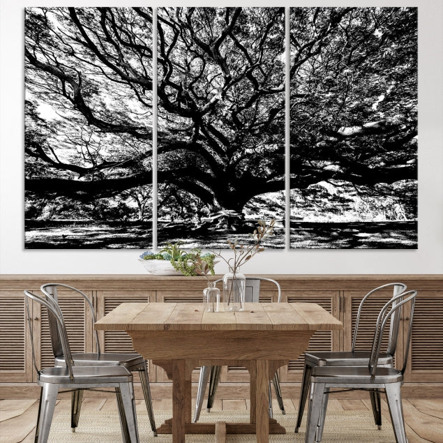 Black and White Big Oak Tree Canvas Wall Art Nature Print Wall Decor