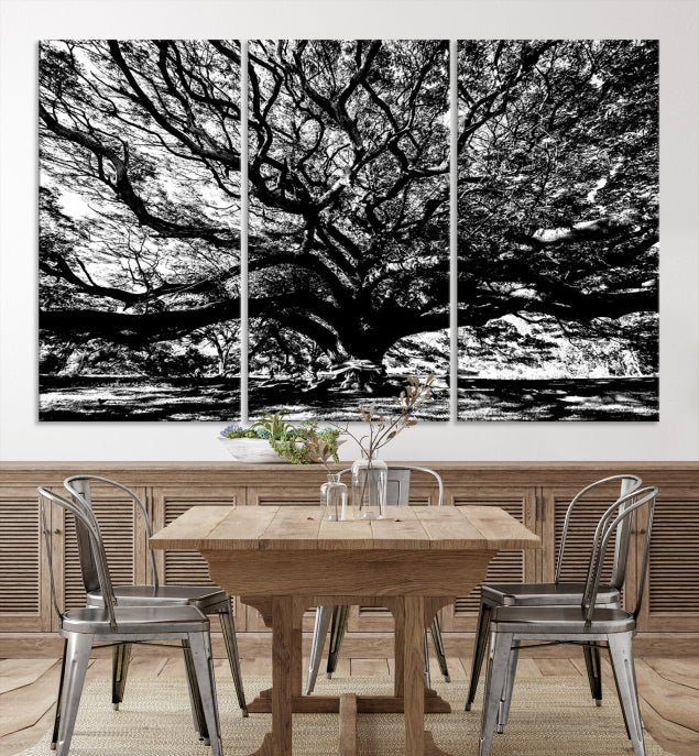 Black and White Big Oak Tree Canvas Wall Art Nature Print Wall Decor