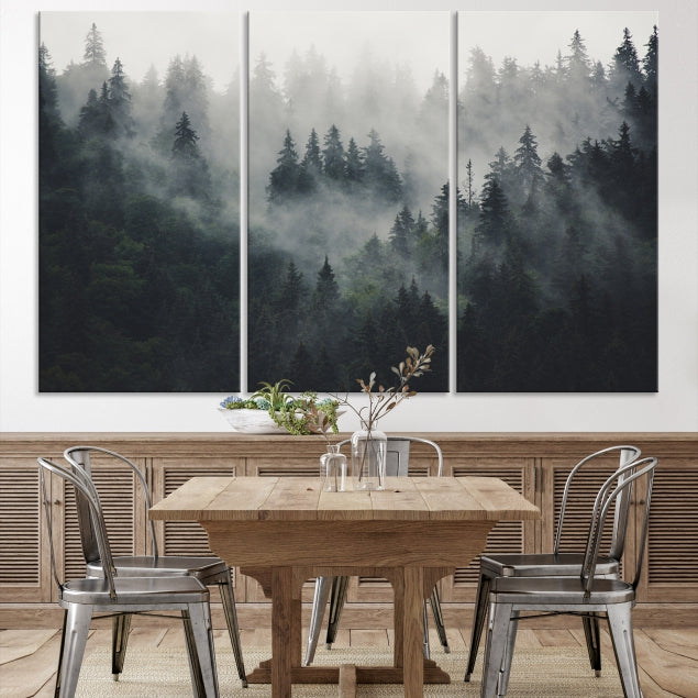 Extra Large Misty Forest Wall Art Foggy Landscape Picture Print on Canvas