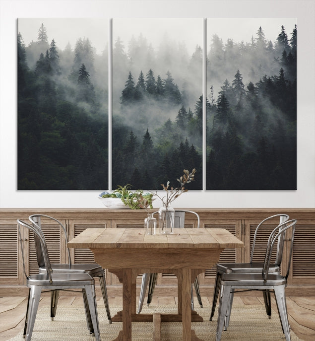 Extra Large Misty Forest Wall Art Foggy Landscape Picture Print on Canvas