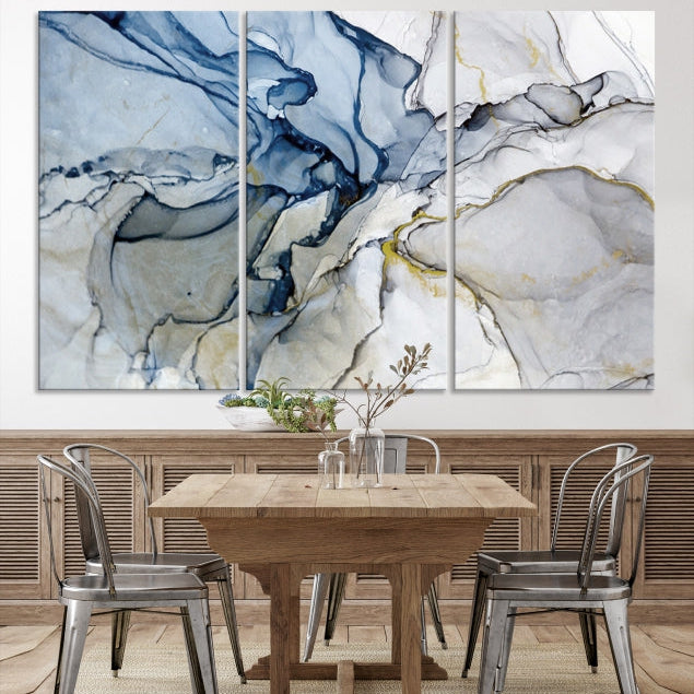 Create a Serene & Stylish Atmosphere with Our Large Blue Fluid Abstract Canvas Wall Art PrintA Modern Masterpiece