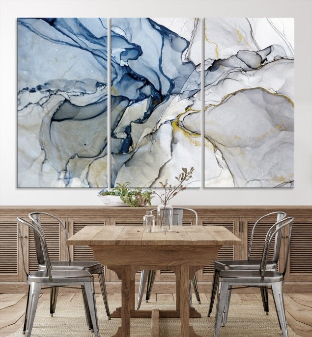 Create a Serene & Stylish Atmosphere with Our Large Blue Fluid Abstract Canvas Wall Art PrintA Modern Masterpiece