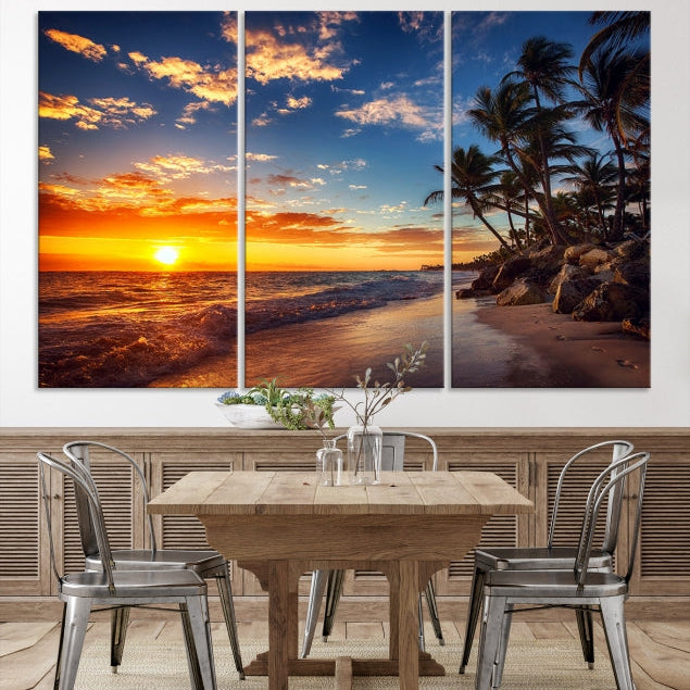 Large Coastal Wall Art Beach at Sunset Canvas Print