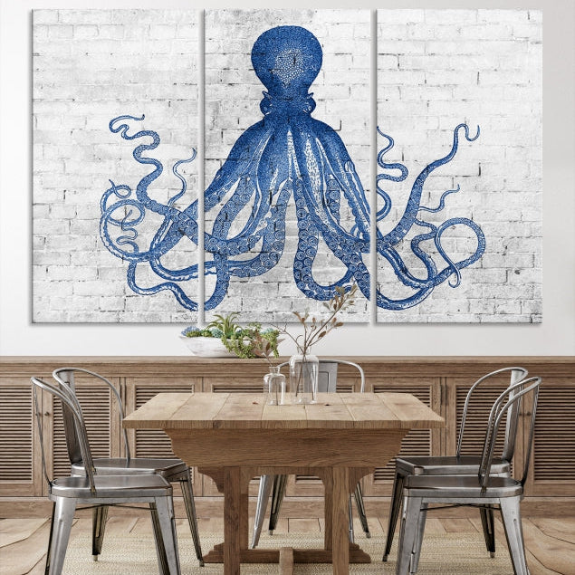 Octopus with Brick Wall Background Large Canvas Art Print for Living Room Decor