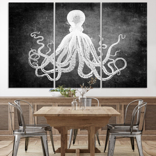 Black and White Octopus Art Print Canvas Wall Decor Easy to Hang