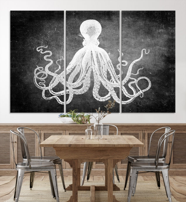 Black and White Octopus Art Print Canvas Wall Decor Easy to Hang