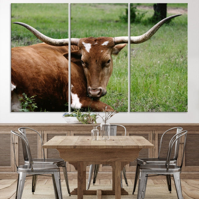 Big Horn Cow Animal Large Wall Art Canvas Print