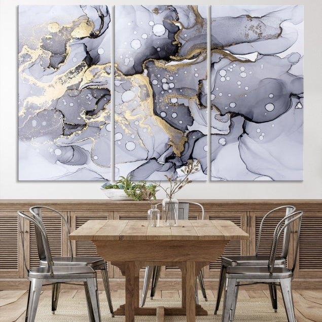 Gray Gold Abstract Painting on Giclee Canvas Wall Art Print Framed