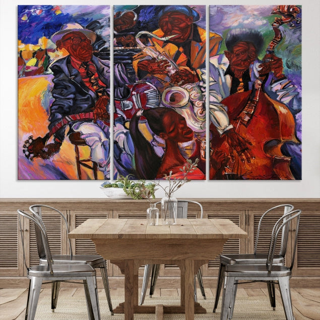 African American Jazz Mucisian Orchestra Abstract Painting on Giclee Canvas Wall Art Print