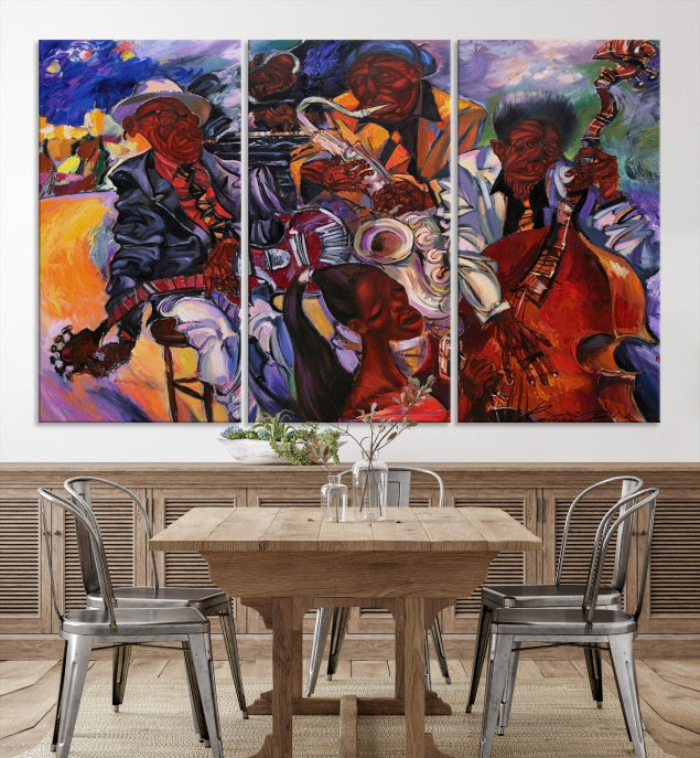 African American Jazz Mucisian Orchestra Abstract Painting on Giclee Canvas Wall Art Print