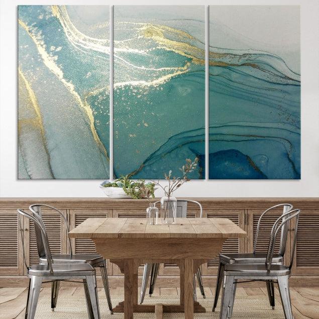 Green Gold Marble Abstract Painting on Giclee Canvas Framed Wall Art Print