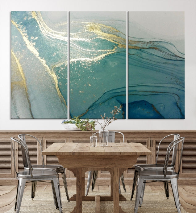 Green Gold Marble Abstract Painting on Giclee Canvas Framed Wall Art Print