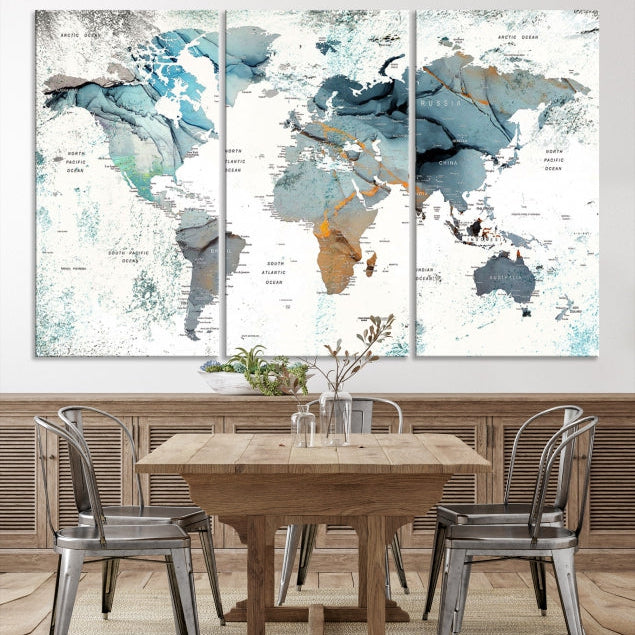 Modern Abstract Large World Map Wall Art Canvas Print for Wall Decor