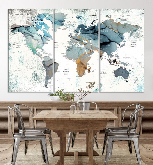 Modern Abstract Large World Map Wall Art Canvas Print for Wall Decor