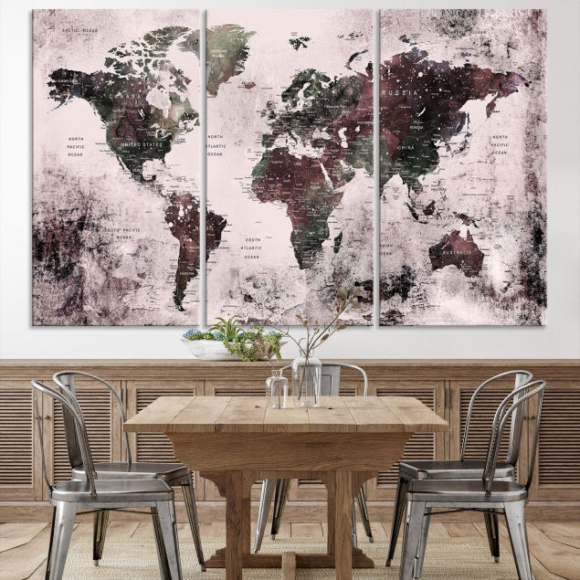 Large Grunge World Map Wall Art Print