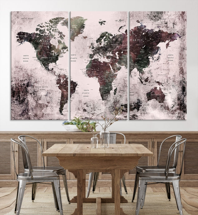 Large Grunge World Map Wall Art Print