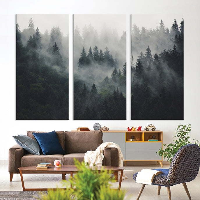 Extra Large Misty Forest Wall Art Foggy Landscape Picture Print on Canvas