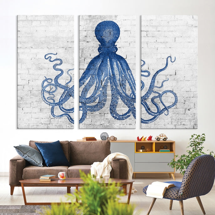 Octopus with Brick Wall Background Large Canvas Art Print for Living Room Decor