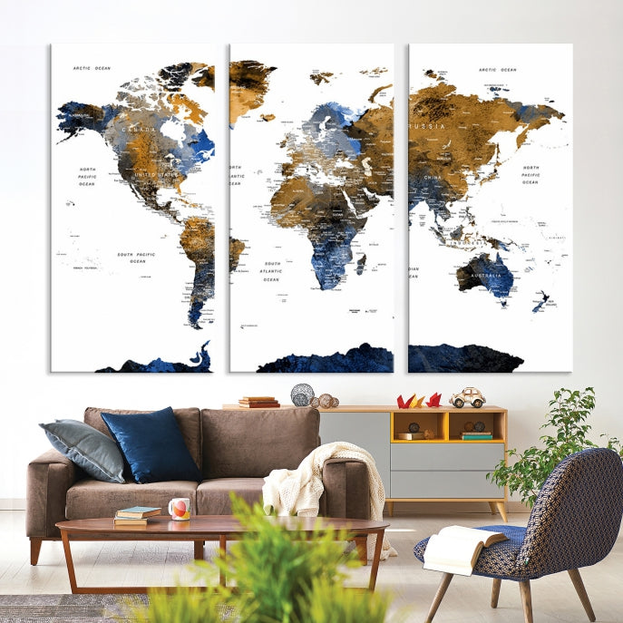 Bring Your Travel Dreams to Life with Our Large Modern World Map Canvas Print Wall ArtA Stylish & Informative Decor