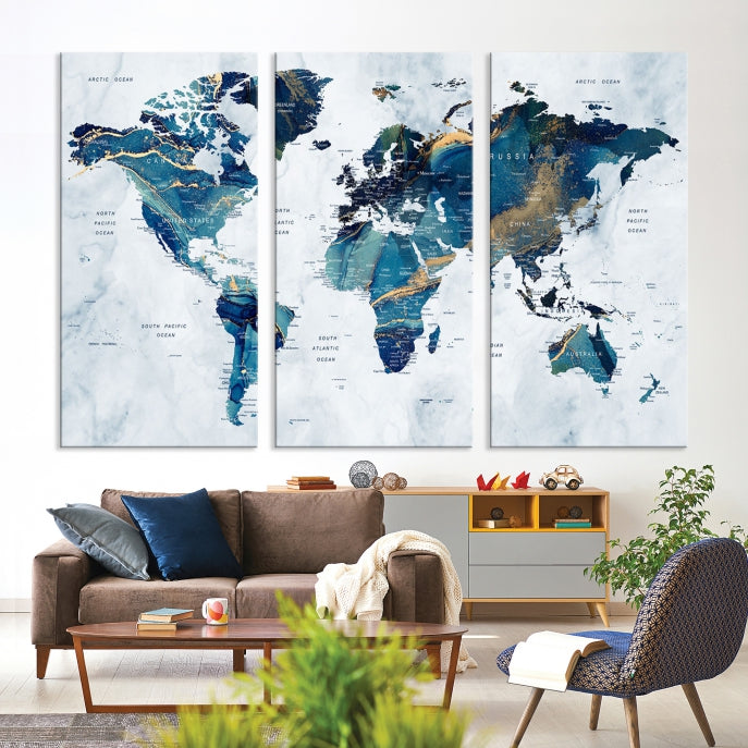 Extra Large World Map Wall Art Canvas Print Housewarming Gift