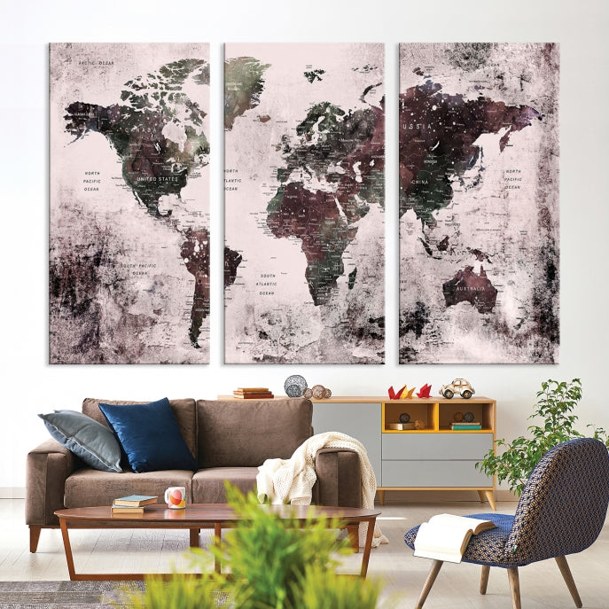 Large Grunge World Map Wall Art Print