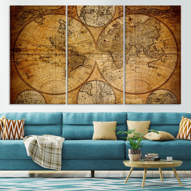 Large Wall Art Antique World Map Canvas PrintAtlas World Map Wall Art Print