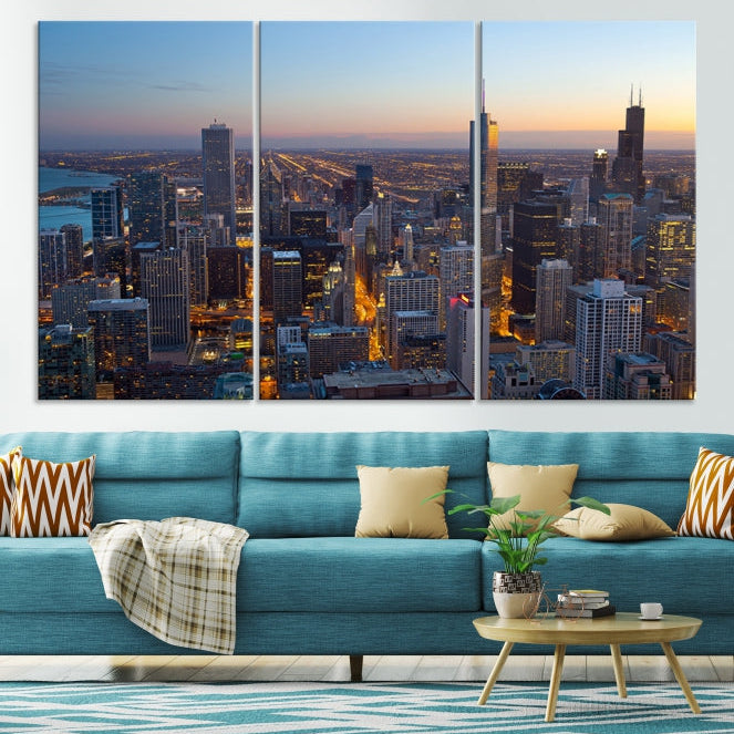 Aerial View of Chicago Wall Art Skyline Canvas Print Framed Ready to Hang