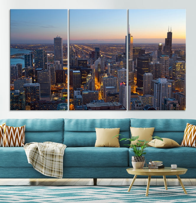 Aerial View of Chicago Wall Art Skyline Canvas Print Framed Ready to Hang