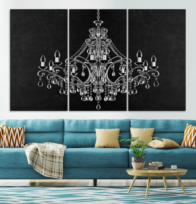 Black and White Chandelier Wall Art Canvas Print for Office Wall Decor