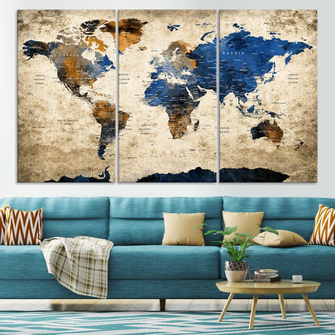 Upgrade Your Decor with a Touch of Grunge & Vintage StyleOur Modern Travel World Map Canvas Print Wall Art