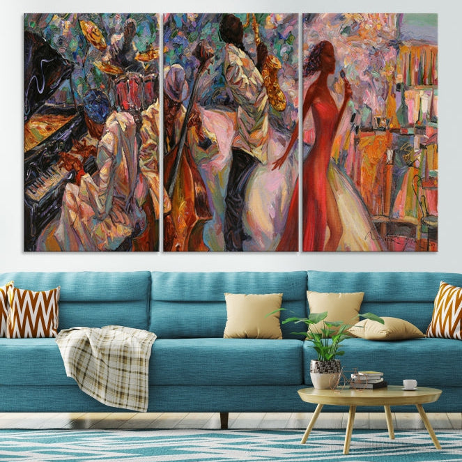 Musician Women and Jazz Orchestra African American Wall Art Canvas Print