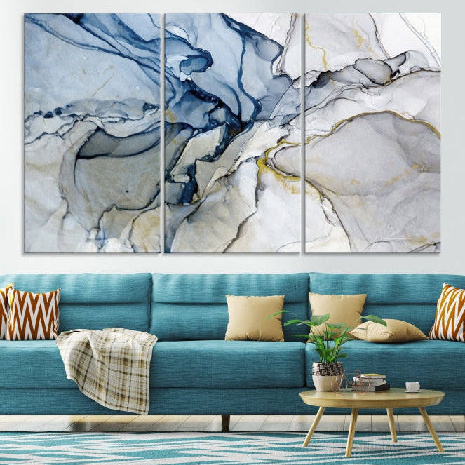 Create a Serene & Stylish Atmosphere with Our Large Blue Fluid Abstract Canvas Wall Art PrintA Modern Masterpiece