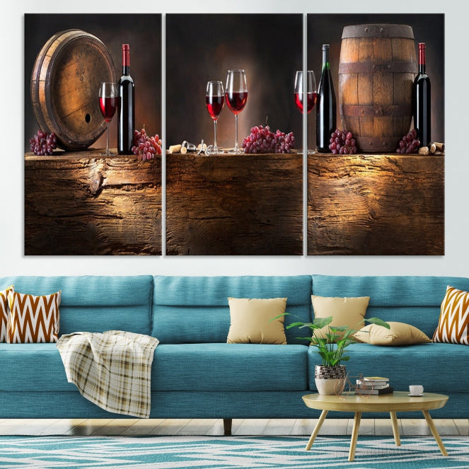 Wine and Barrels Large Wall Art Canvas Print