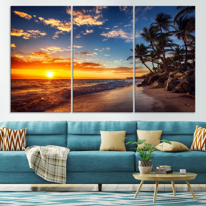 Large Coastal Wall Art Beach at Sunset Canvas Print