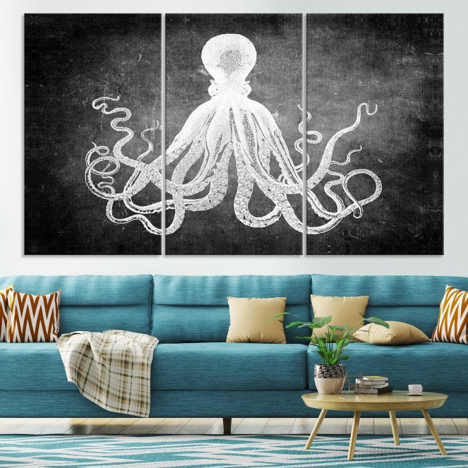 Black and White Octopus Art Print Canvas Wall Decor Easy to Hang