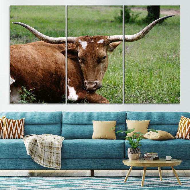 Big Horn Cow Animal Large Wall Art Canvas Print